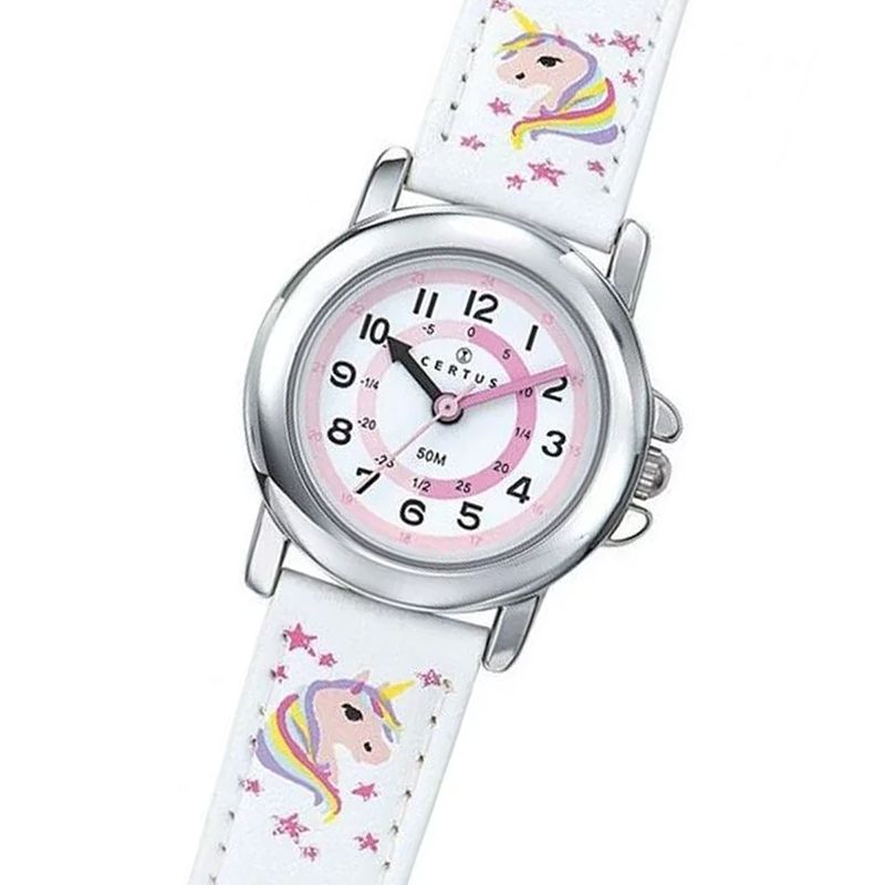 Montre Enfant Certus Junior Licorne Cuir Blanc Pedagogiques Edora