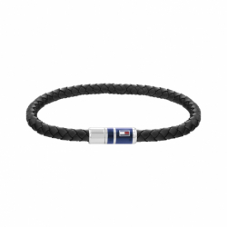 Bracelet Homme Torsadé TOMMY HILFIGER Acier Argenté et Cuir Noir