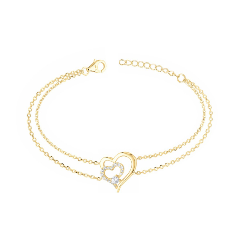 Bracelet femme coeur plaque or jaune et oxydes - bracelets-plaque-or - edora