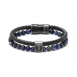 Bracelet homme karma  rochet cuir noir et  lapis lazuli - bracelets-cuir - edora - 0