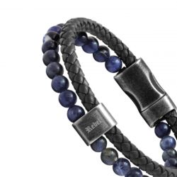 Bracelet homme karma  rochet cuir noir et  lapis lazuli - bracelets-cuir - edora - 2