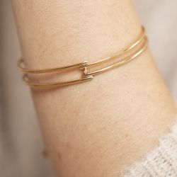 Bracelet femme jonc trilogie edora plaque or et oxydes - bracelets
