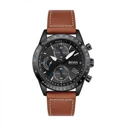 Montre homme chronographe pilot boss cuir marron - montres-homme - edora - 0