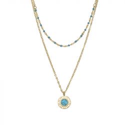 Collier femme double rang go mademoiselle plaqué or et turquoise 608465 - colliers-femme - edora - 0