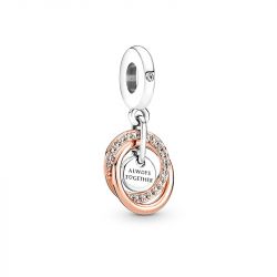 Charm femme pandora pendant cercles ma famille pour toujours argent 925/1000 doré rose 14 carats - charms - edora - 0