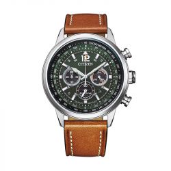 Montre chronographe homme quartz solaire citizen pilot eco-drive cuir brun - ca4470-15x - solaires - edora - 0