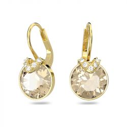 Boucles d'oreilles femme dormeuses swarovski bella v coupe ronde jaune plaqué ton or - dormeuses - edora - 2