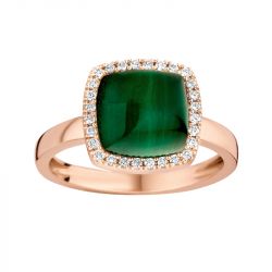 Bague femme pantelleria or rose 750/1000 avec cristal de roche sur malachite et diamants - bagues-femmes - edora - 0