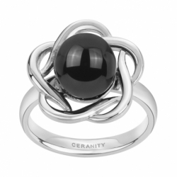 Bague Femme Acier et Boule Céramique Noire