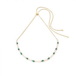 Collier femme cŒur de lion harmony acier doré perles d'eau douce et malachite - colliers-femme - edora - 0