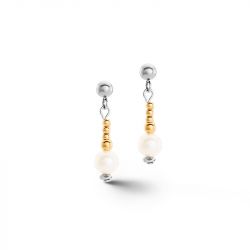 Boucles d'oreilles pendantes femme cŒur de lion classic princess acier bicolore perles d'eau douce - pendantes - edora - 0