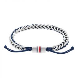 Bracelet homme tommy hilfiger braided metal acier argenté nylon bleu - plus-de-bracelets-hommes - edora - 0