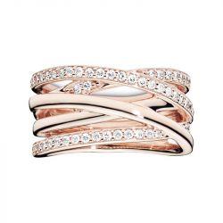 Bague femme taille 52 pandora scintillante & lignes polies doré rose 14 carats - plus-de-bagues-femmes - edora - 0