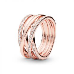 Bague femme taille 52 pandora scintillante & lignes polies doré rose 14 carats - plus-de-bagues-femmes - edora - 2