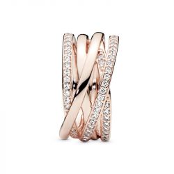 Bague femme taille 52 pandora scintillante & lignes polies doré rose 14 carats - plus-de-bagues-femmes - edora - 3