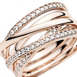 Bague femme taille 52 pandora scintillante & lignes polies doré rose 14 carats - plus-de-bagues-femmes - edora - 4