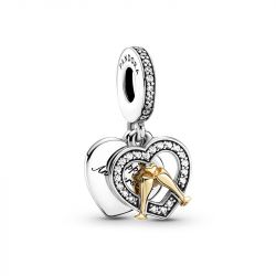 Charm femme pandora pendant joyeux anniversaire de mariage bicolore argent 925/1000 or 14 carats - charms - edora - 0