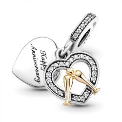 Charm femme pandora pendant joyeux anniversaire de mariage bicolore argent 925/1000 or 14 carats - charms - edora - 3