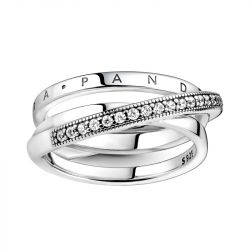 Bague femme taille 50 pandora triple pavÉ croisÉ argent 925/1000 - plus-de-bagues-femmes - edora - 0