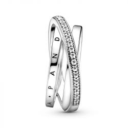 Bague femme taille 50 pandora triple pavÉ croisÉ argent 925/1000 - plus-de-bagues-femmes - edora - 3