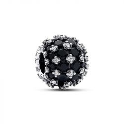 Charm femme pandora rond pavÉ noir scintillant argent 925/1000 - charms - edora - 0