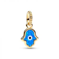 Charm femme pandora pendant main de fatma bleue opalescente métal doré 14 carats - charms - edora - 0