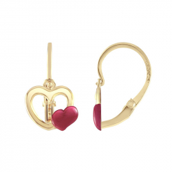 Boucles d'oreilles enfant dormeuses coeurs or 750/1000 et laque -  - edora - 0