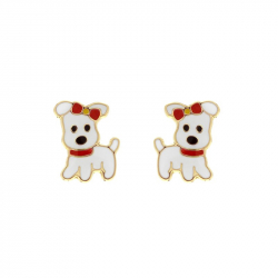 Boucles d'oreilles enfant puces petits chiens or 750/1000 jaune et laque -  - edora - 2