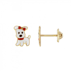 Boucles d'oreilles enfant puces petits chiens or 750/1000 jaune et laque -  - edora - 0