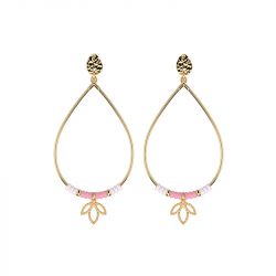 Boucles d'oreilles femme les cadettes lotus goutte laiton doré perles roses - plus-de-boucles-d-oreilles-fem - edora - 0