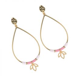 Boucles d'oreilles femme les cadettes lotus goutte laiton doré perles roses - plus-de-boucles-d-oreilles-fem - edora - 1