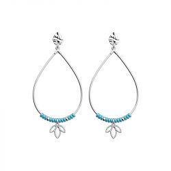 Boucles d'oreilles femme les cadettes lotus goutte laiton argenté perles turquoises - plus-de-boucles-d-oreilles-fem - edora - 0