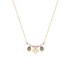 Collier femme les cadettes lotus pampille laiton doré perles roses - plus-de-colliers-femmes - edora - 0