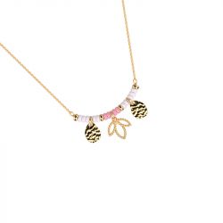 Collier femme les cadettes lotus pampille laiton doré perles roses - plus-de-colliers-femmes - edora - 1