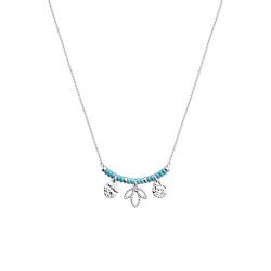 Collier femme les cadettes lotus pampille laiton argenté perles turquoises - plus-de-colliers-femmes - edora - 0