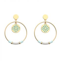 Boucles d'oreilles pendantes femme les cadettes summer ibiza cyan laiton doré - boucles-d-oreilles-femme - edora - 0