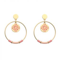 Boucles d'oreilles pendantes femme les cadettes lotus corail laiton doré - boucles-d-oreilles-femme - edora - 0