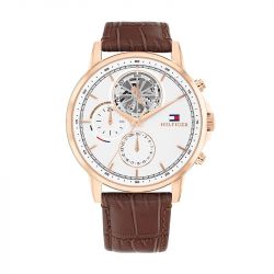 Montre chronographe homme tommy hilfiger stewart cuir brun - chronographes - edora - 0