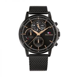 Montre chronographe homme tommy hilfiger stewart acier milanais noir - chronographes - edora - 0