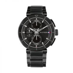 Montre chronographe homme tommy hilfiger lorenzo noir acier noir - chronographes - edora - 0