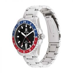 Montre homme tommy hilfiger th85 gmt noir acier argenté - analogiques - edora - 1