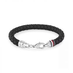 Bracelet homme 19cm tommy hilfiger iconic cuir noir - plus-de-bracelets-hommes - edora - 0