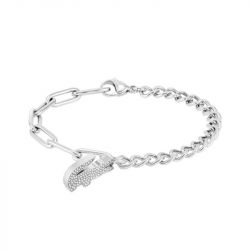 Bracelet femme 19cm lacoste crocodile acier argenté - bracelets-femme - edora - 0