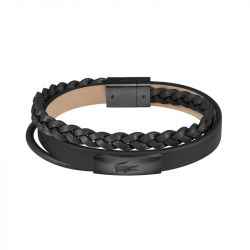 Bracelet multi-rangs homme 19cm lacoste fusion cuir noir - plus-de-bracelets-hommes - edora - 0