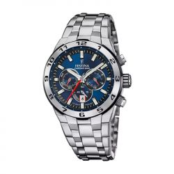 Montre chronographe homme festina chrono bike bleu acier argenté - chronographes - edora - 0