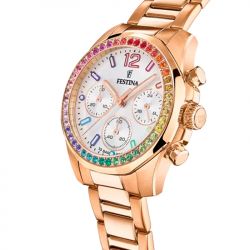 Montre chronographe femme festina boyfriend blanc acier doré rose - chronographes - edora - 2