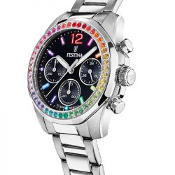 Montre chronographe femme festina boyfriend noir acier argenté - chronographes - edora - 1