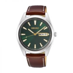 Montre homme seiko sport classique vert cuir brun - analogiques - edora - 0