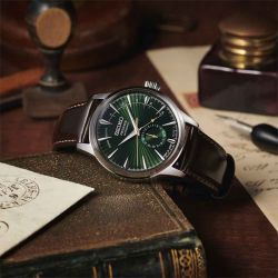 Montre automatique homme seiko presage vert cuir brun - automatiques - edora - 1