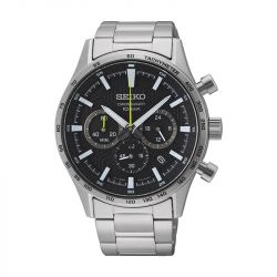 Montre chronographe homme seiko sport noir acier argenté - chronographes - edora - 0